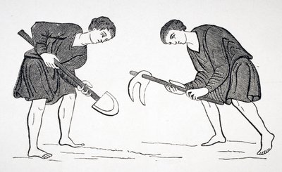 Serfs Labouring in the Fields with a Hoe and Spade, after a Miniature in a 12th Century Manuscript, from 